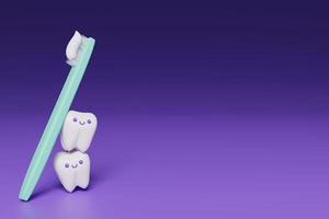 Cute cartoon 3D tooth and toothbrush render photo