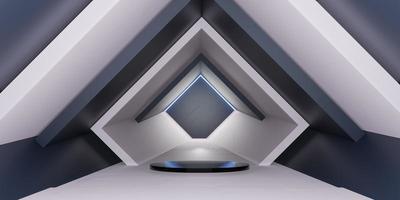 podio tecnología de neón corredor de túnel canal de luz de neón túnel de luz láser ilustración 3d foto