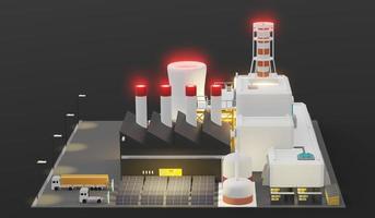 planta industrial con paneles solares ev sistema eléctrico de carga en la fábrica energía solar ilustración 3d foto