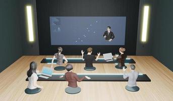clases en línea seminarios en línea reuniones en línea avatares en la oficina y personas en el aula en metaverso ilustración 3d foto