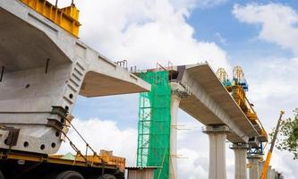 conceptos de construcción de infraestructura, construcción de una línea de tren de transporte masivo con ruta de recorte en progreso con infraestructura pesada. foto