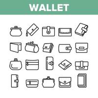 Wallet Accessory Cash Collection Icons Set Vector