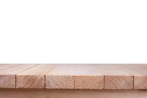 Wood table top on white background photo