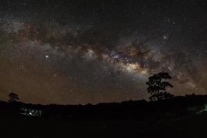 milky way galaxy at Phu Hin Rong Kla National Park,Phitsanulok Thailand.Long exposure photograph.with grain photo