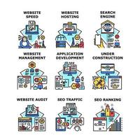 Website Hosting Set Icons Vector Illustrations