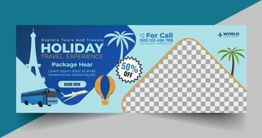 Tours And Travel Design For Flyer, Poster, And Banner Template. Concept For World Tourism Day. Summer Beach Travelling. Tourism Business Marketing Flyer Or Poster With Abstract Digital Background. vector