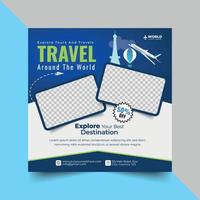 Tours And Travel Design For Flyer, Poster, And Banner Template. Concept For World Tourism Day. Summer Beach Travelling. Tourism Business Marketing Flyer Or Poster With Abstract Digital Background. vector
