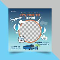 Tours And Travel Design For Flyer, Poster, And Banner Template. Concept For World Tourism Day. Summer Beach Travelling. Tourism Business Marketing Flyer Or Poster With Abstract Digital Background. vector