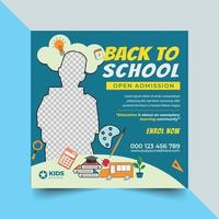Back To School Social Media Post Design Template, Promotion, Education Advertisement. Education Social Media Post And Flyer. School Admission Web Banner Template Or Square Flyer. vector