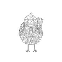 Coloring page with small bird. Sketch, outline of birdy with ornament for kids. vector