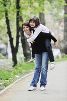 happy girl and mom outdoor photo