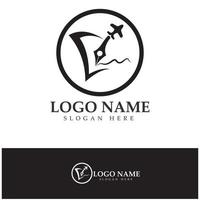 logotipo de blog de viajes de pluma de avión y plantilla de icono de vector de diseño de ilustración de libro