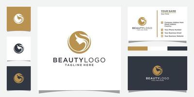 Beauty logo with woman style and business card design template vector