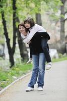 happy girl and mom outdoor photo