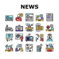 News Broadcasting Collection Icons Set Vector