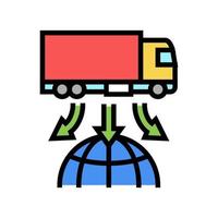 Ilustración de vector de icono de color de logística mundial de entrega de camiones