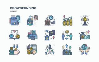 conjunto de iconos de crowdfunding y negocios vector