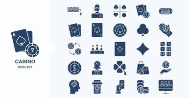 Casino and gambling solid icon set vector