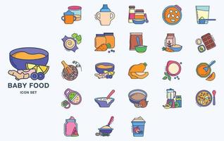 Variety of Baby Food icon set with different types of ingredients vector