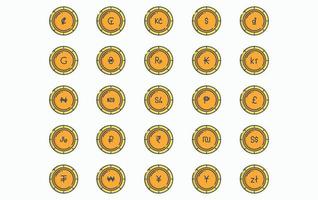 Variety of currency and coins icon set vector