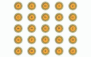 Variety of currency and coins icon set vector