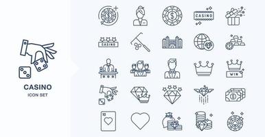 Casino and gambling outline icon set vector