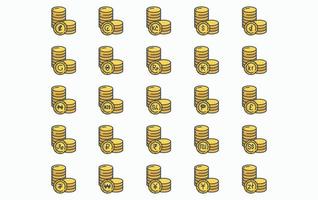 Variety of currency and coins icon set vector
