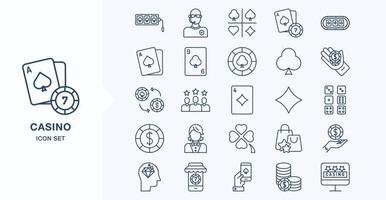 Casino and gambling outline icon set vector