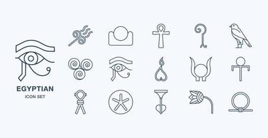 Ancient Egyptian symbols outline icon set vector