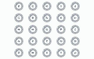 Variety of currency and coins icon set vector