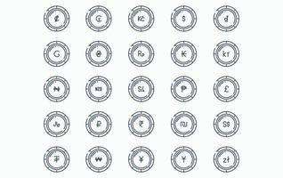 Variety of currency and coins icon set vector