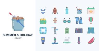 Summer and Holiday flat icon set vector