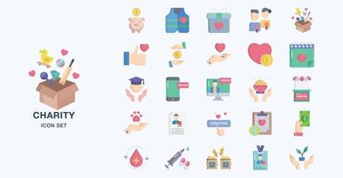 Donation and Charity flat icon set vector