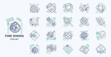 Fine dining restaurant icon set vector