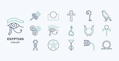 Ancient Egyptian symbols outline coloured icon set vector