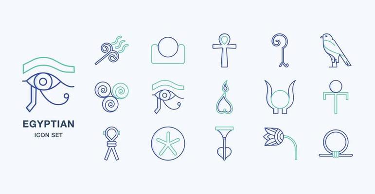 Ancient Egyptian symbols outline coloured icon set