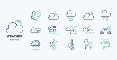 Weather forecast outline coloured icon set vector