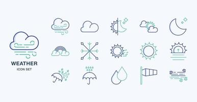 Weather forecast outline coloured icon set vector