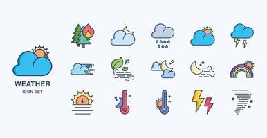 Weather forecast linear coloured icon set vector