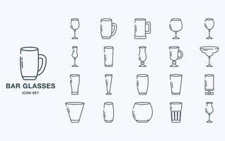 Variety of Bar and restaurant glasses icon set vector