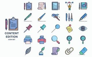 conjunto de iconos de herramientas de edición y edición de contenido