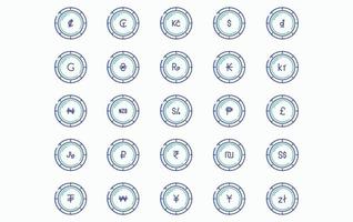 Variety of currency and coins icon set vector