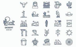 Hot and dry desert icon set vector