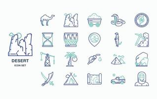 Hot and dry desert icon set vector