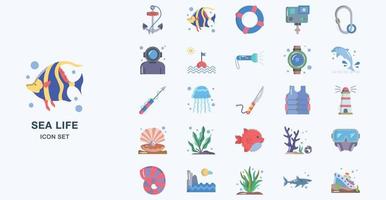 Sea Life flat icon set vector