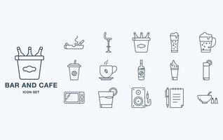 Bar and Cafe icon set, restaurant objects vector