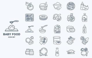 Variety of Baby Food icon set with different types of ingredients vector