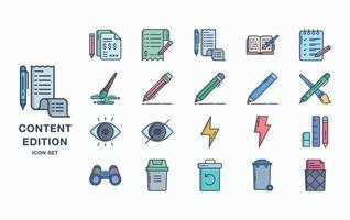 Content editing and editing tools icon set vector