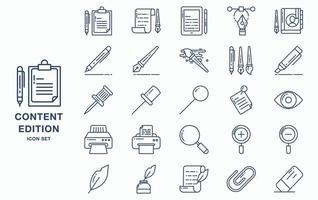 Content editing and editing tools icon set vector