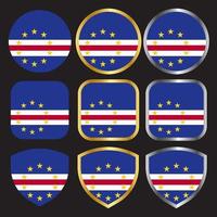 cape verde flag vector icon set with gold and silver border